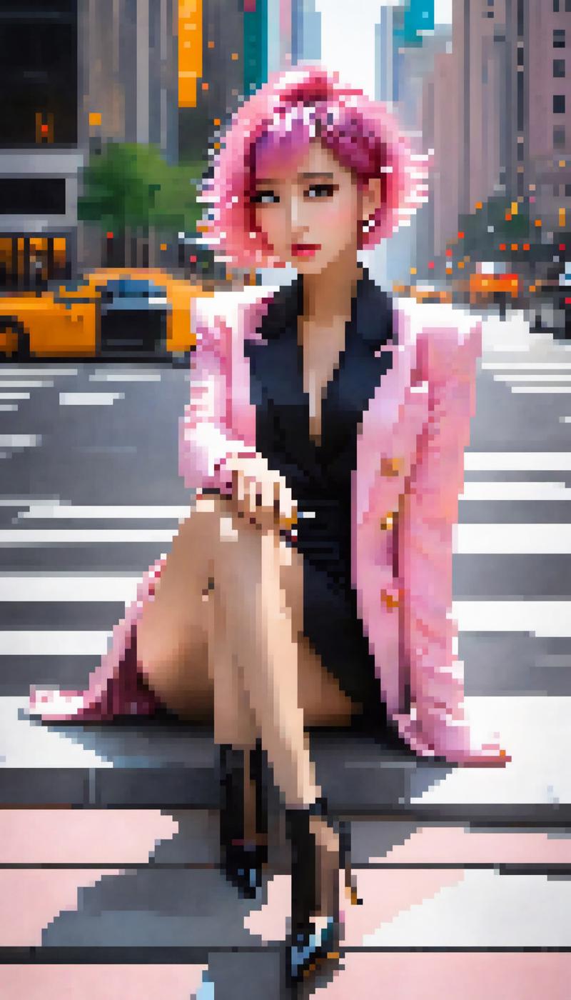 photo of sexy Korean girl sitting on 5th avenue wearing high heels, short pink hair, dark makeup XL 0.jpg